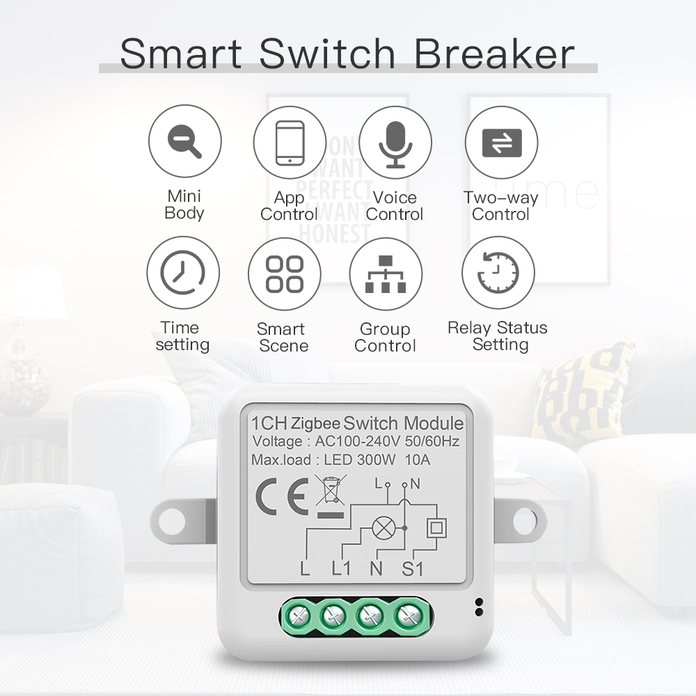 Wireless 1-4 Gang Smart Switch Breaker WiFi/ZigBee/Matter Optional RSH-SB01/SB02/SB03/SB04