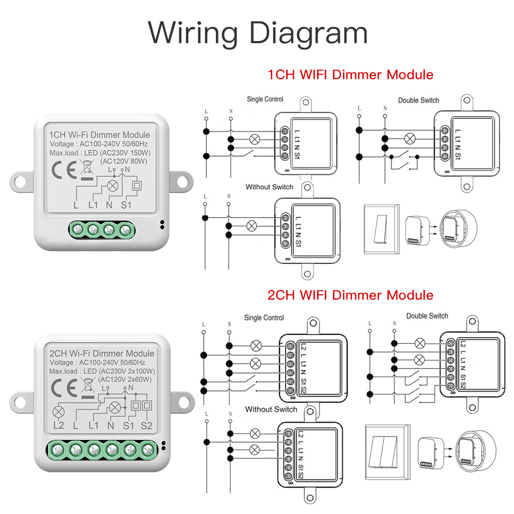 Wireless 1-2 Gang Smart Dimmer Breaker WiFi/ZigBee Optional RSH-DM01/DM02