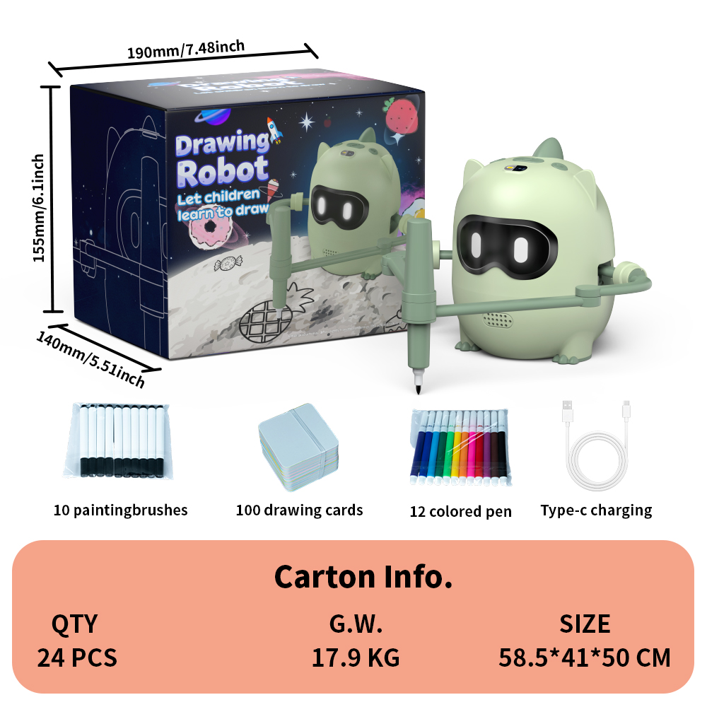 Kids Drawing Robot with 100 Cards Educational Machine Painting Learning Toy
