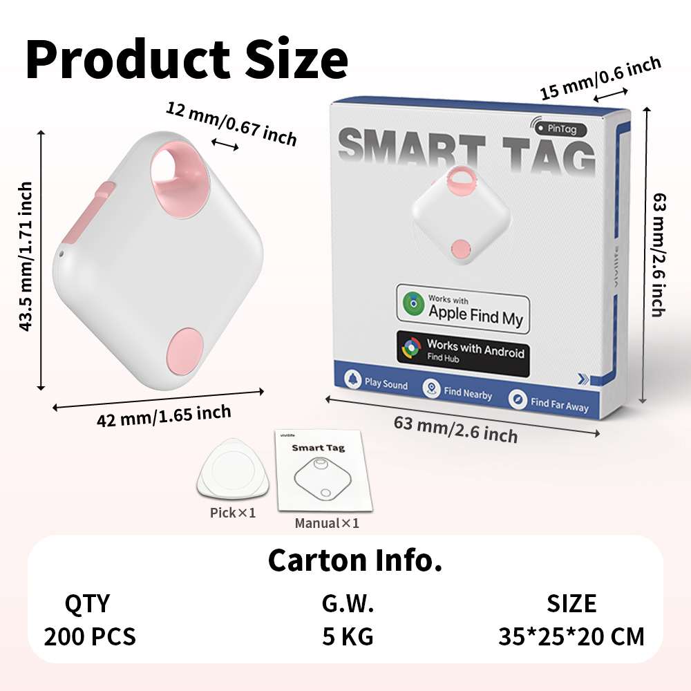 Rechargeable Dual System Smart Tag Compatible with Apple Find My & Google Find Hub (RSH-Xtag16)